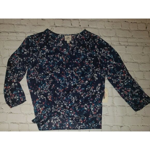 NWT St. Johns Bay Womens XS Button Up Front Knot Tie Blouse - Picture 1 of 1